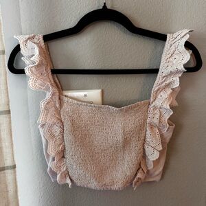 Bershka Cream Smocked Crop Top